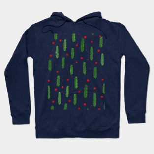 Christmas branches and dots - green and red Hoodie